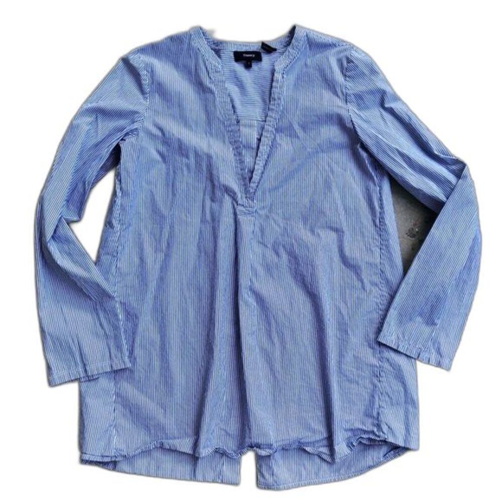 Theory Ofeliah Tunic Top Blue White Stripe Cotton Pullover Blouse Size S - Picture 3 of 6